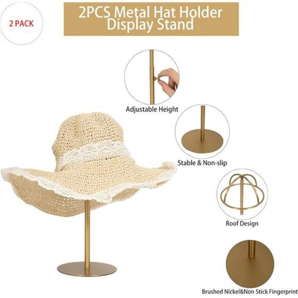 Metal Hat Display Stand 2 Pack Adjustable Cap Rack Holder for Home Boutique Stor - Picture 6 of 7